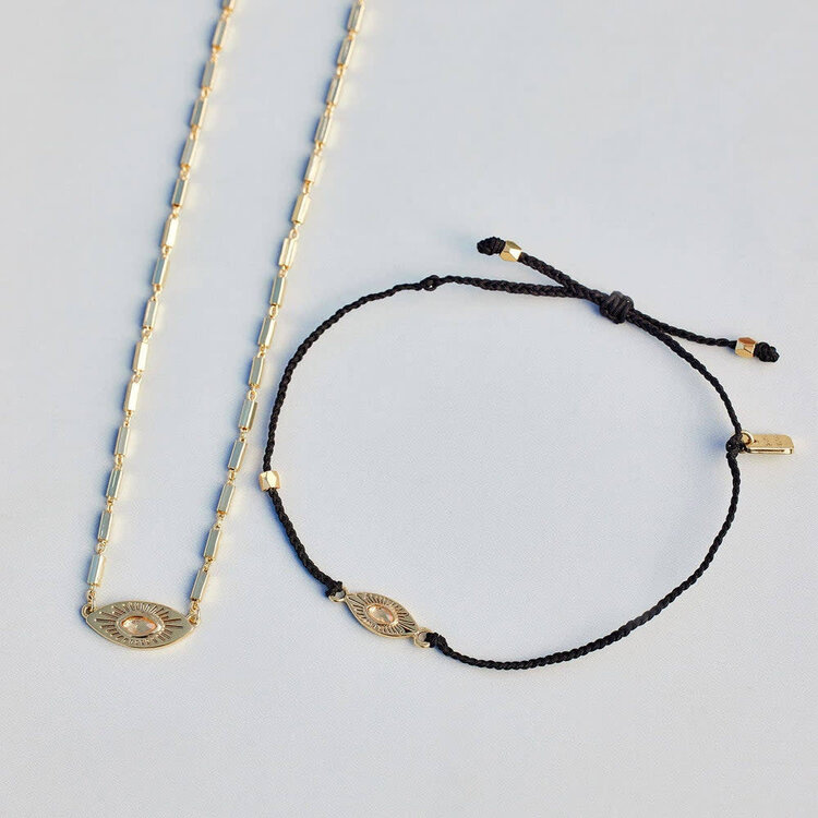 Pura Vida Pura Vida Sunburst Eye Charm Gold Bracelet | Black