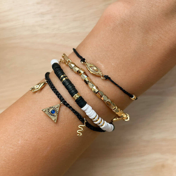 Pura Vida Pura Vida Sunburst Eye Charm Gold Bracelet | Black