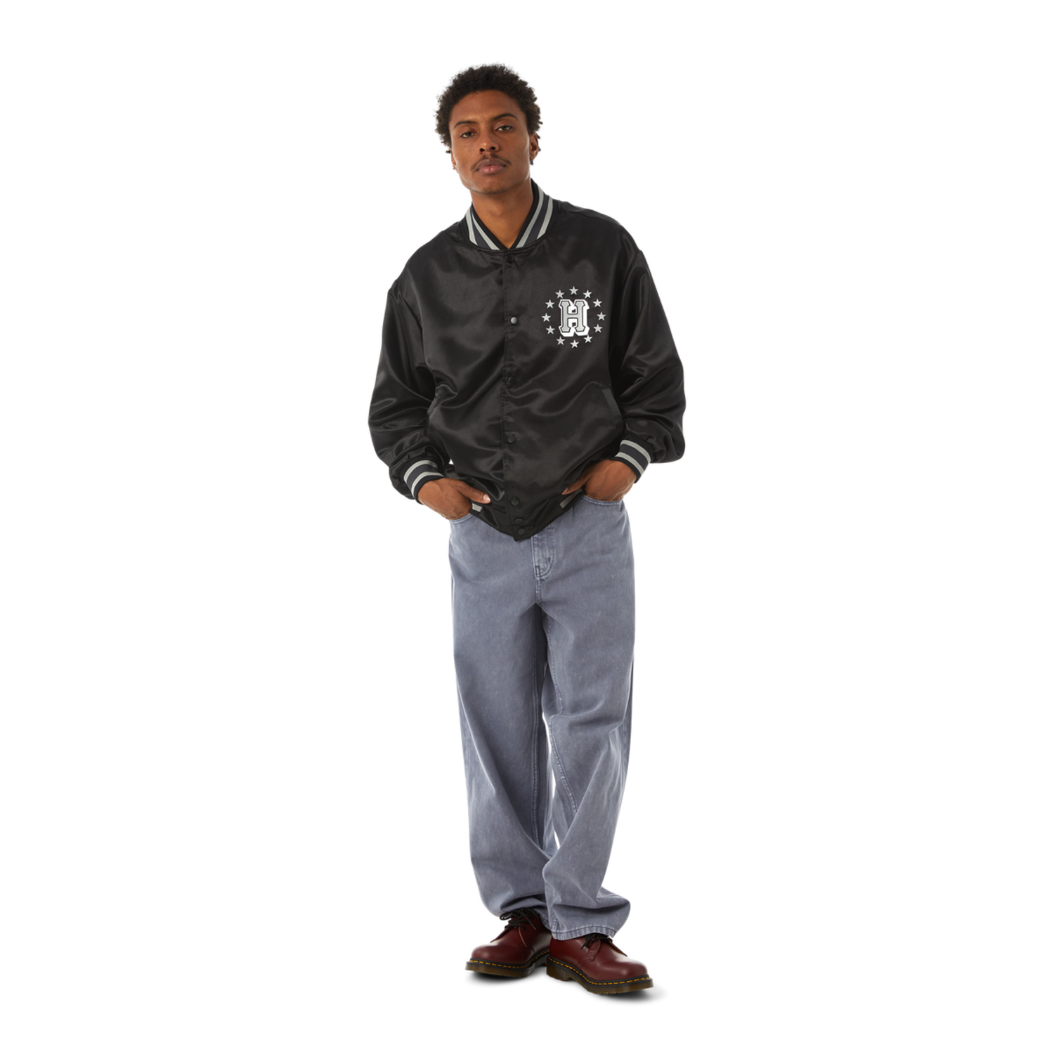 Huf Galactic Stack Baseball Jacket | Black - The Drop Rideshop