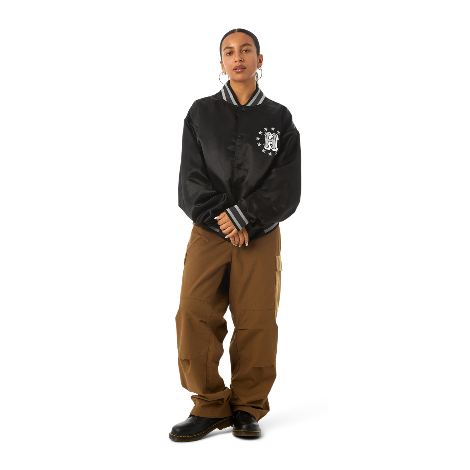 Huf Galactic Stack Baseball Jacket | Black - The Drop Rideshop