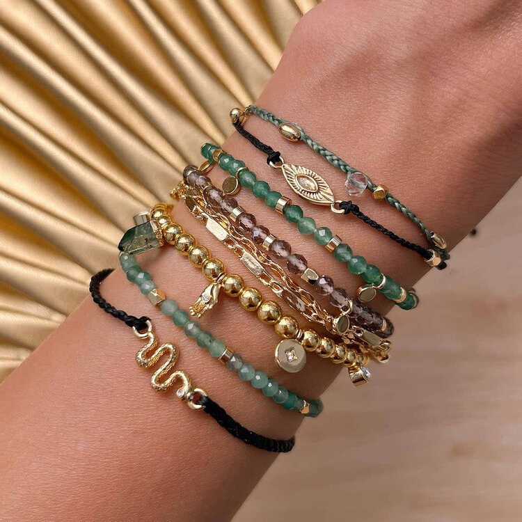 Pura Vida Pura Vida Mystic Mixed Charms Stretch Bracelet | Gold