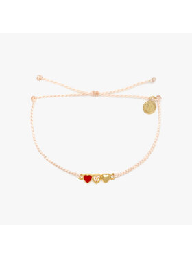 Pura Vida Pura Vida Red Cross: Three Hearts Charm Bracelet | Vanilla