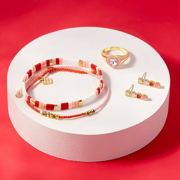 Pura Vida Pura Vida Pink And Red Two-Tone Dainty Bracelet | Gold