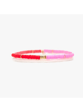 Pura Vida Pura Vida Pink And Red Vinyl Disc Stretch Bracelet | Gold