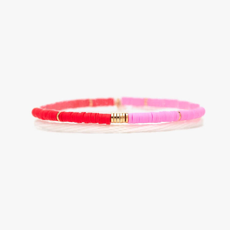 Pura Vida Pura Vida Pink And Red Vinyl Disc Stretch Bracelet | Gold