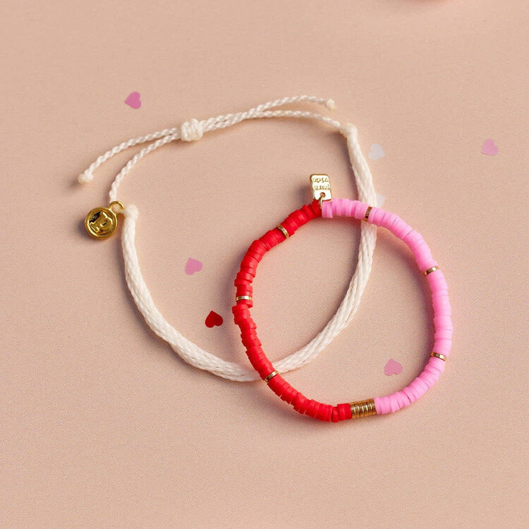 Pura Vida Pura Vida Pink And Red Vinyl Disc Stretch Bracelet | Gold