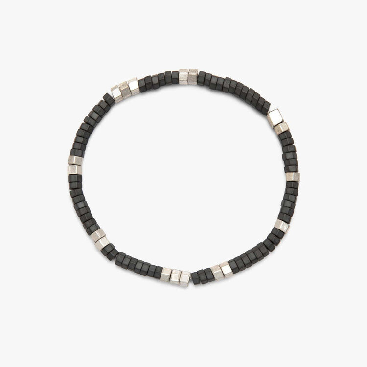 Pura Vida Pura Vida Men Faceted Pyrite Bead Stretch Bracelet | Silver