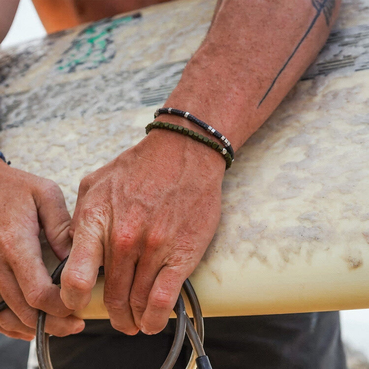 Pura Vida Pura Vida Men Faceted Pyrite Bead Stretch Bracelet | Silver