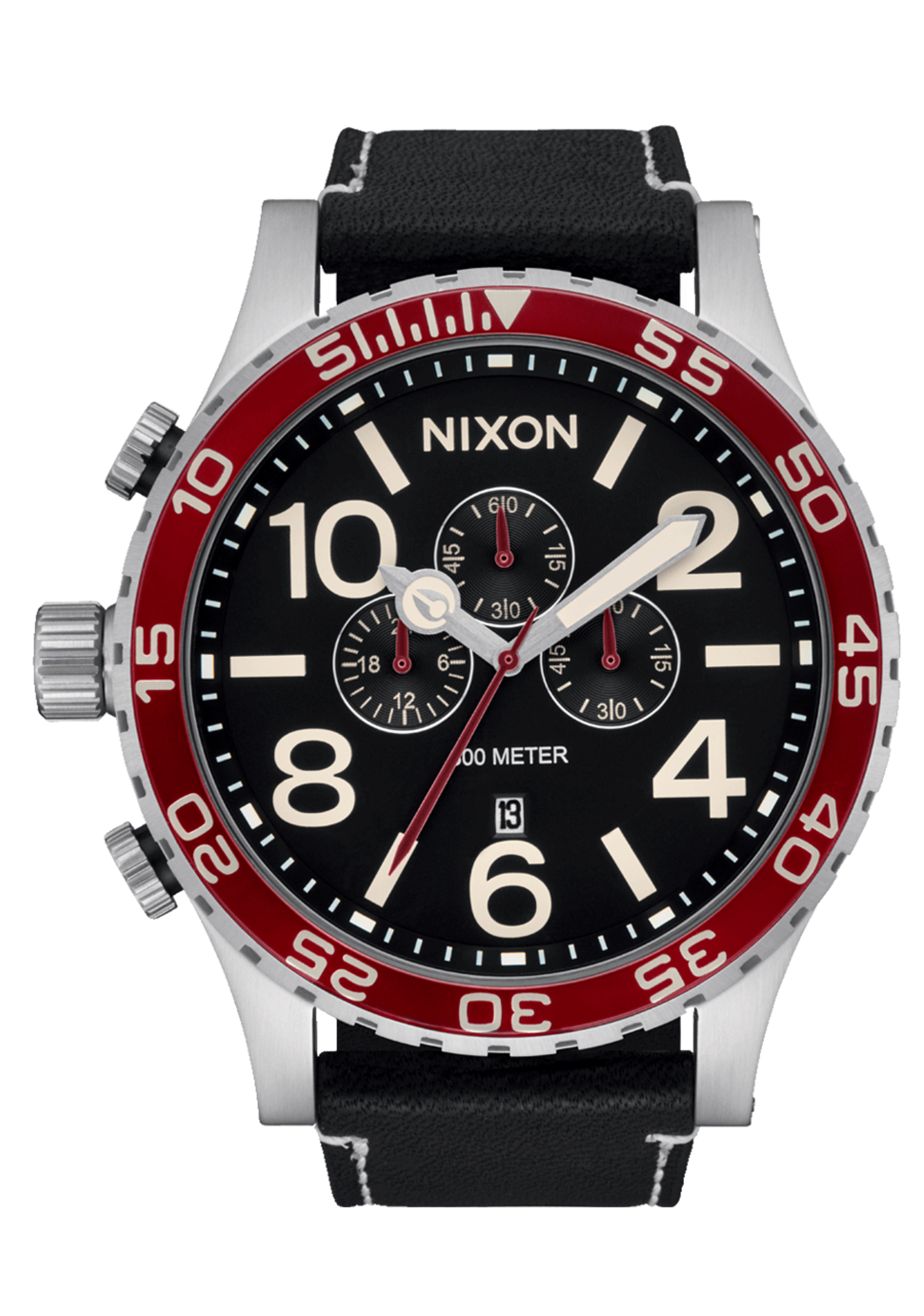 Nixon 51-30 Chrono Leather | Silver/Black/Cranberry - S3 Boardshop