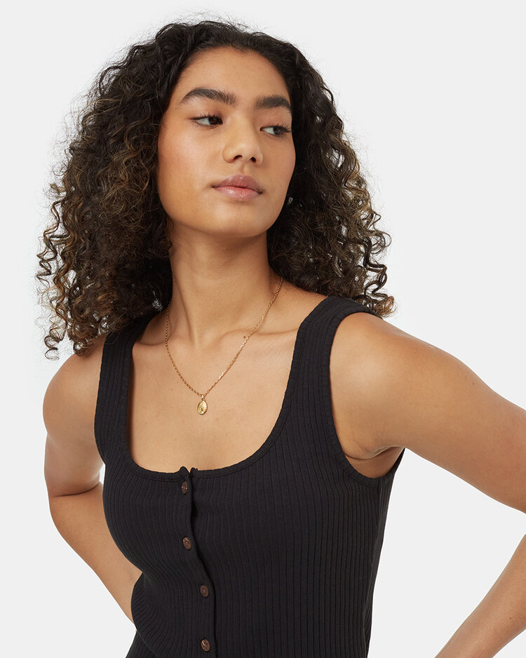 Tentree Tentree Womens Rib Button Front Tank | Meteorite Blk