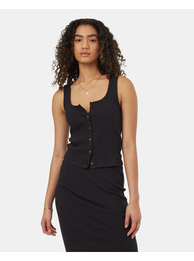 Tentree Tentree Womens Rib Button Front Tank | Meteorite Blk