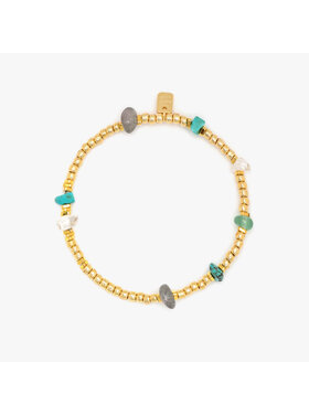Pura Vida Pura Vida Gold Bead and Stone Chip Stretch Bracelet | Gold