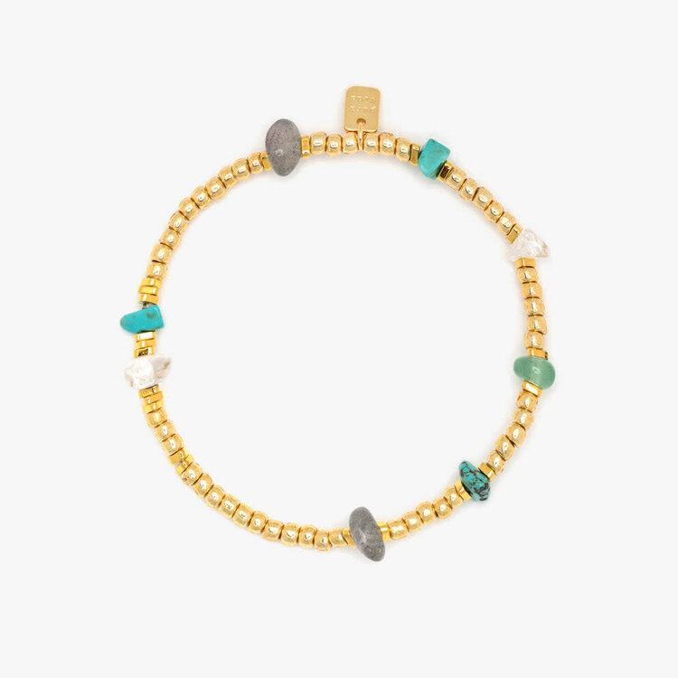 Pura Vida Pura Vida Gold Bead and Stone Chip Stretch Bracelet | Gold