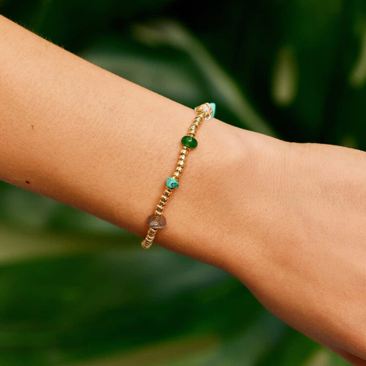 Pura Vida Pura Vida Gold Bead and Stone Chip Stretch Bracelet | Gold