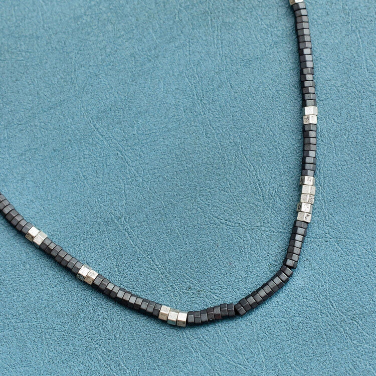 Pura Vida Pura Vida Faceted Pyrite Bead Necklace (Mens) | Silver