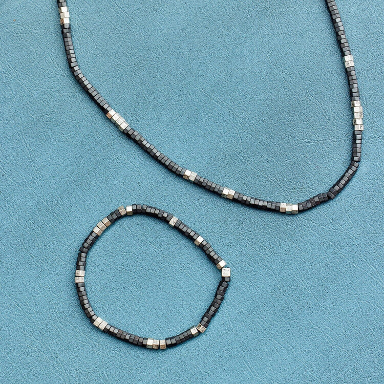 Pura Vida Pura Vida Faceted Pyrite Bead Necklace (Mens) | Silver