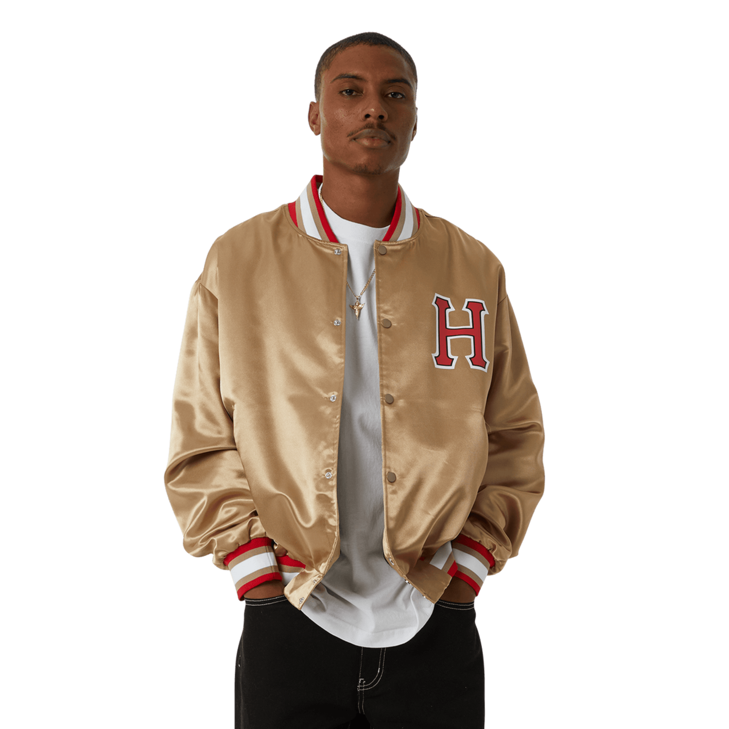 Huf Crackerjack Satin Baseball Jacket | Oatmeal - The Drop Rideshop