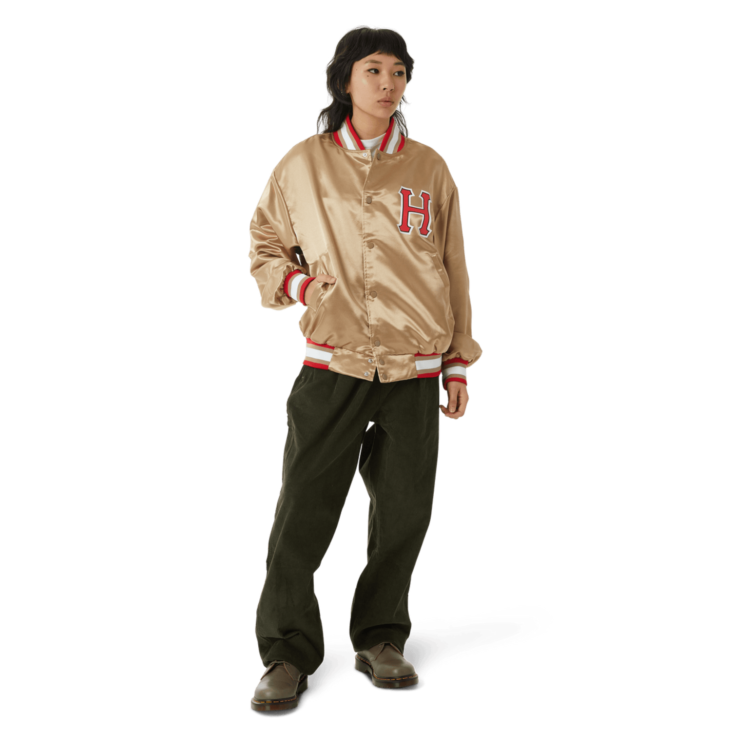 Huf Crackerjack Satin Baseball Jacket | Oatmeal - The Drop Rideshop