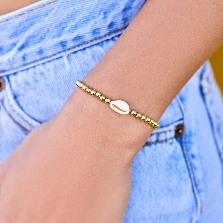 Pura Vida Pura Vida Cowrie Ball Bead Stretch Bracelet | Gold