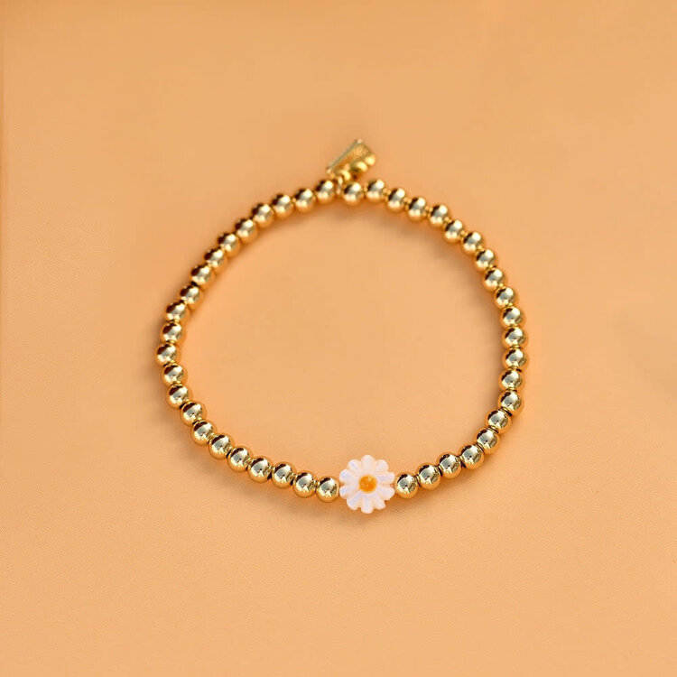 Pura Vida Pura Vida Daisy Ball Bead Stretch Bracelet | Gold