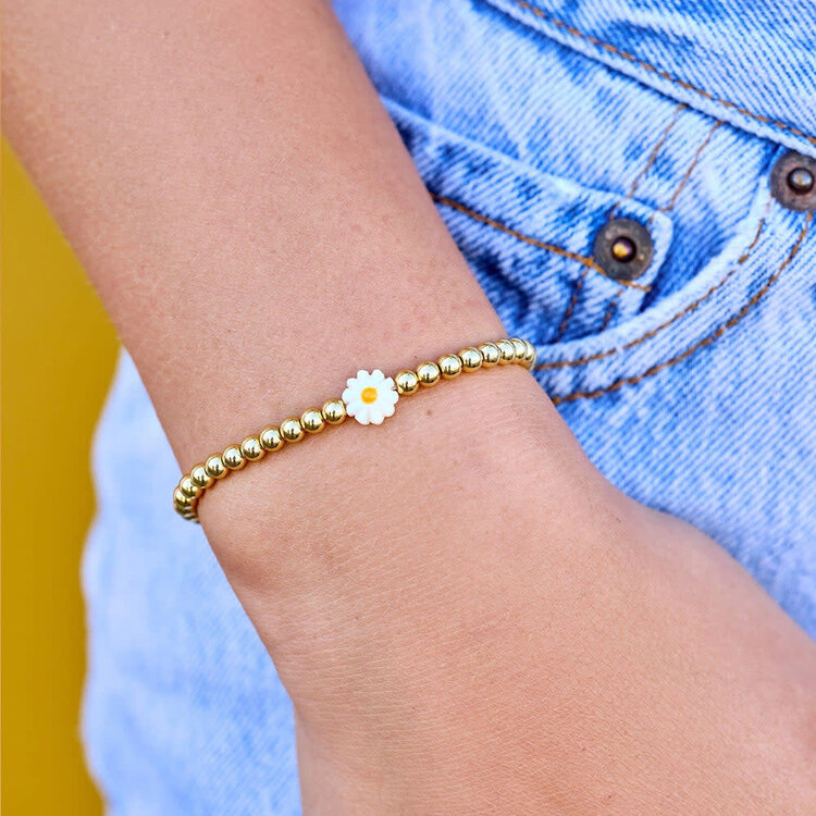 Pura Vida Pura Vida Daisy Ball Bead Stretch Bracelet | Gold