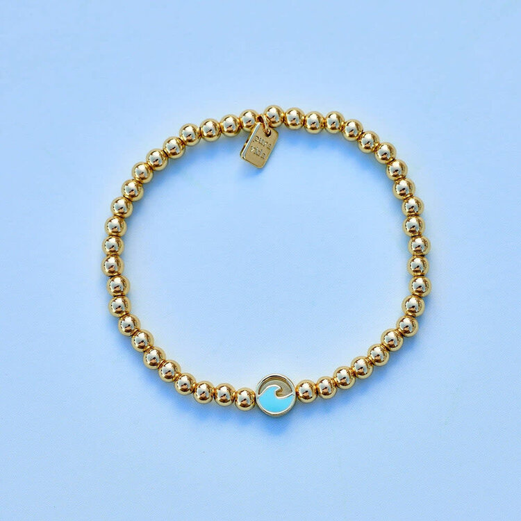 Pura Vida Pura Vida Enamel Wave Ball Bead Stretch Bracelet | Gold