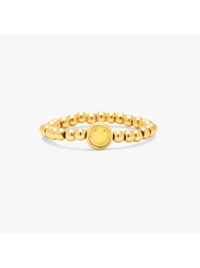 Pura Vida Pura Vida Happy Face Ball Bead Stretch Ring | Gold