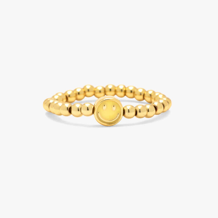 Pura Vida Pura Vida Happy Face Ball Bead Stretch Ring | Gold