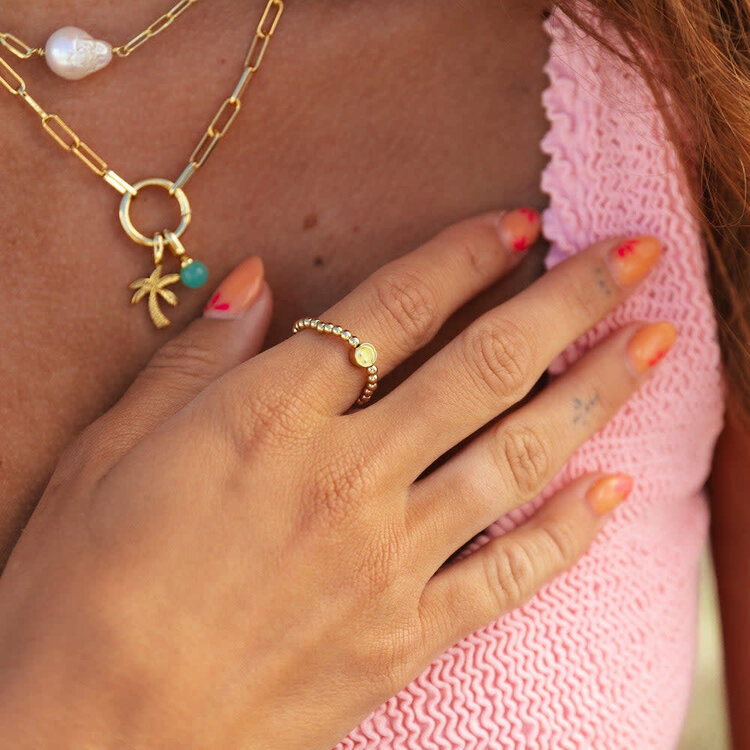 Pura Vida Pura Vida Happy Face Ball Bead Stretch Ring | Gold