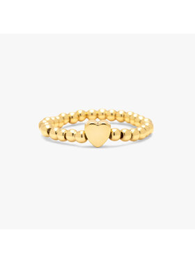 Pura Vida Pura Vida Heart  Ball Bead Stretch Ring | Gold