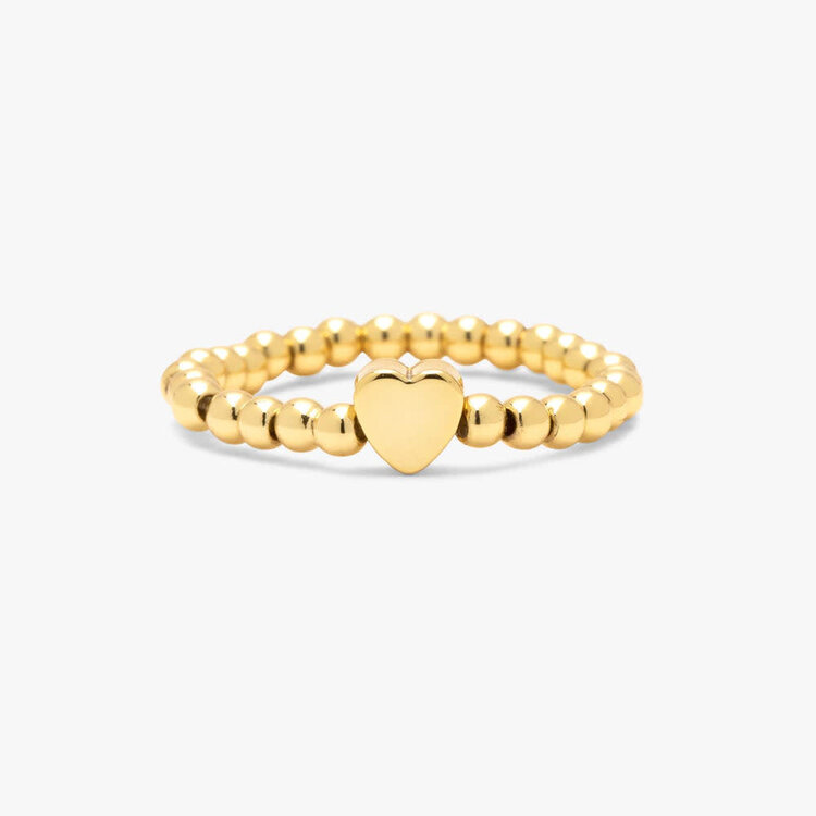 Pura Vida Pura Vida Heart  Ball Bead Stretch Ring | Gold