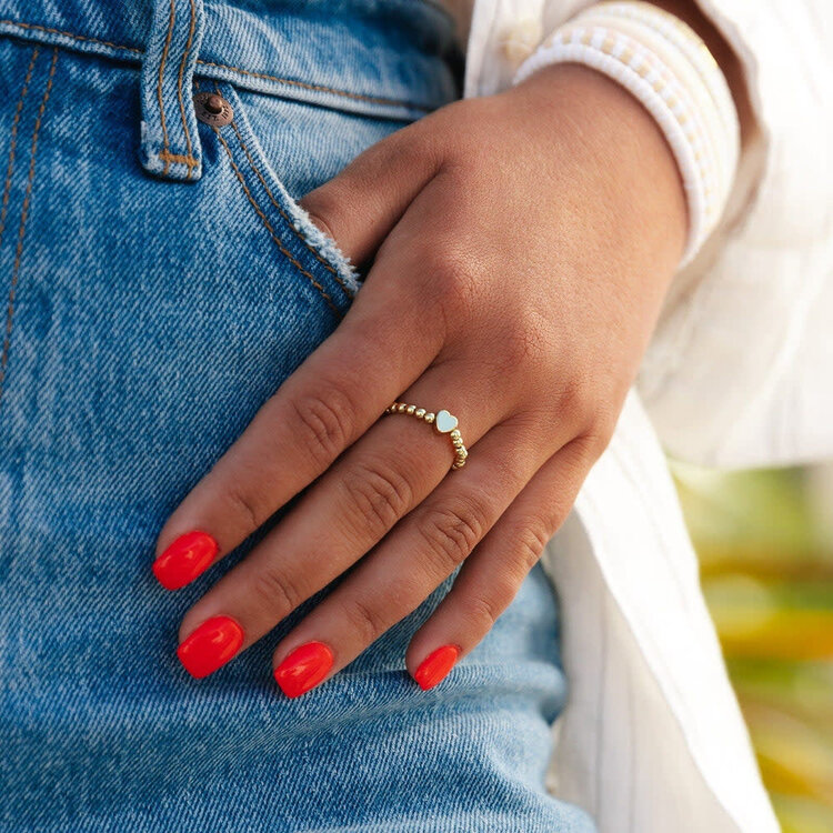 Pura Vida Pura Vida Heart  Ball Bead Stretch Ring | Gold