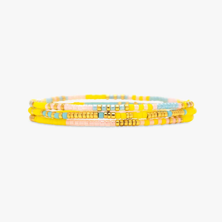 Pura Vida Pura Vida Mixed Sb Gold Stretch Bracelet Set Of 3 | Sunset Beach