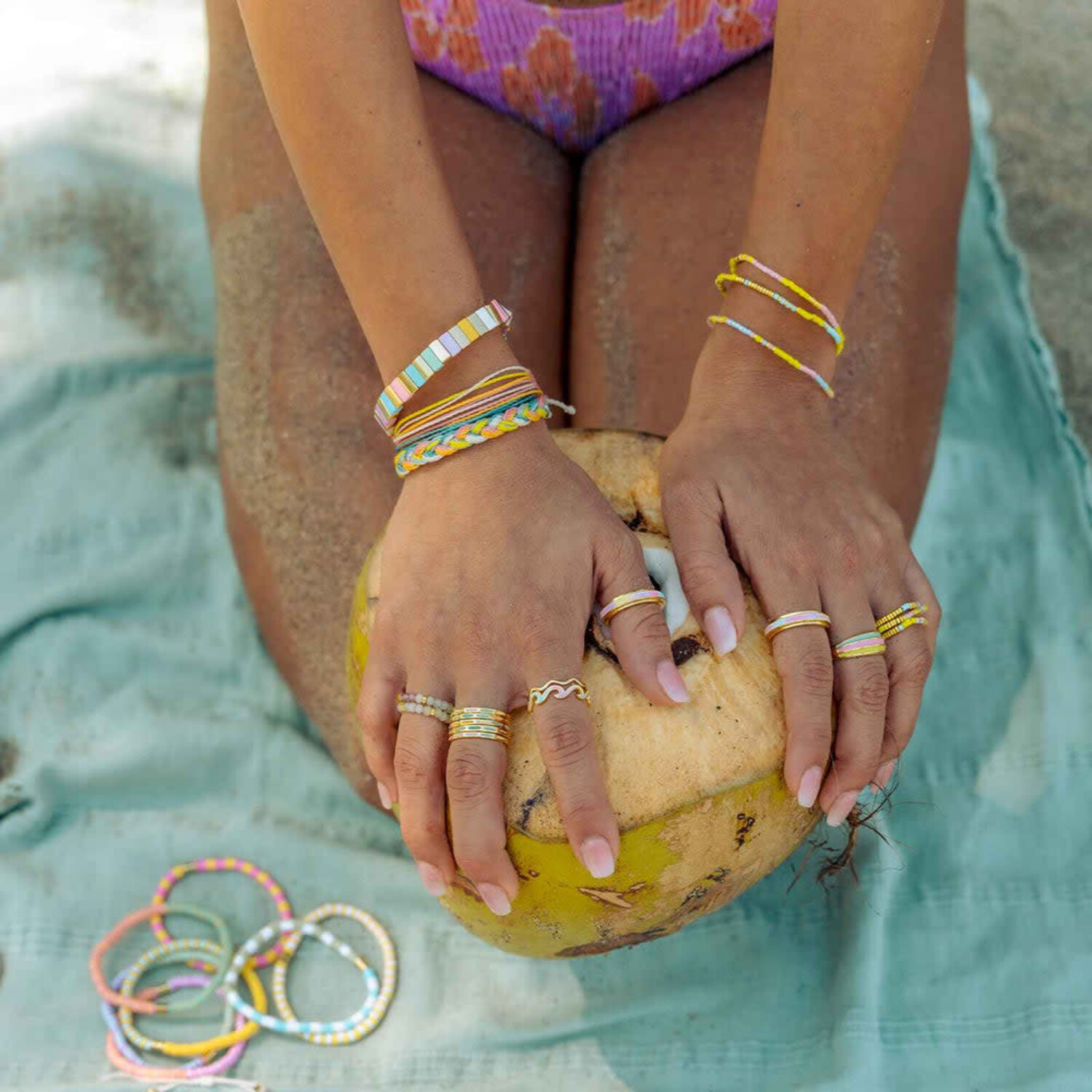 Pura Vida Mixed Sb Gold Stretch Bracelet- 3 Pack | Sunset Beach