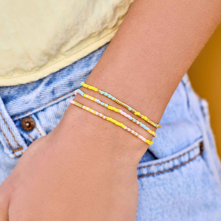Pura Vida Pura Vida Mixed Sb Gold Stretch Bracelet Set Of 3 | Sunset Beach