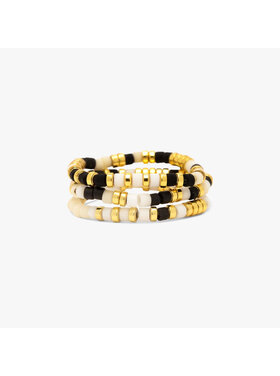 Pura Vida Pura Vida Mixed Sb Gold Stretch Ring Set Of 3 | Monochrome