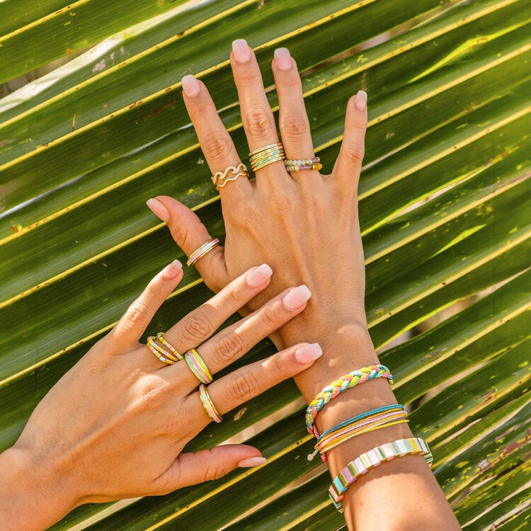 Pura Vida Pura Vida Mixed Sb Gold Stretch Ring Set Of 3 | Sunset Beach