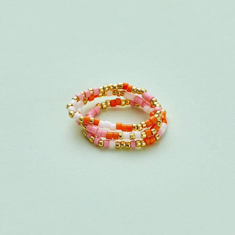 Pura Vida Pura Vida Mixed Sb Gold Stretch Ring Set Of 3 | Warm Breeze