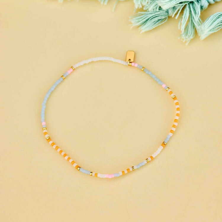 Pura Vida Pura Vida Mixed Seed Bead Gold Stretch Anklet | Pineapple Crush