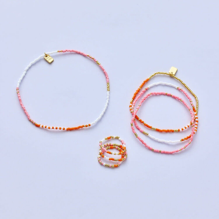 Pura Vida Pura Vida Mixed Seed Bead Gold Stretch Anklet | Warm Breeze