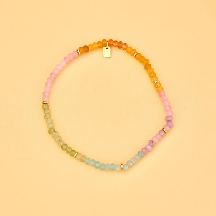 Pura Vida Pura Vida Ombre Rainbow Bead Stretch Anklet | Gold