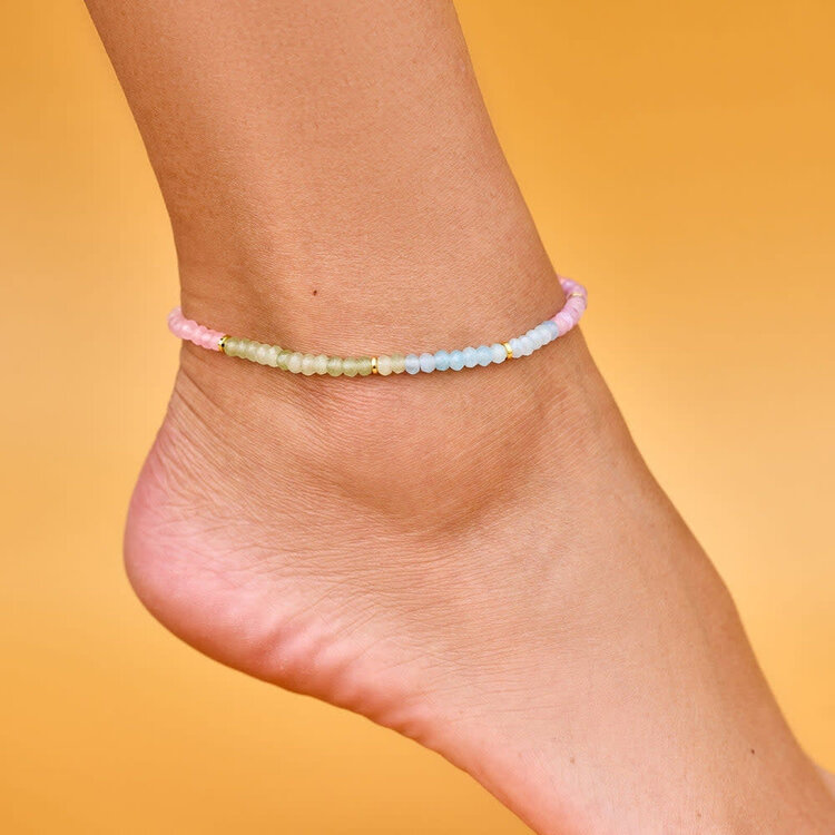 Pura Vida Pura Vida Ombre Rainbow Bead Stretch Anklet | Gold