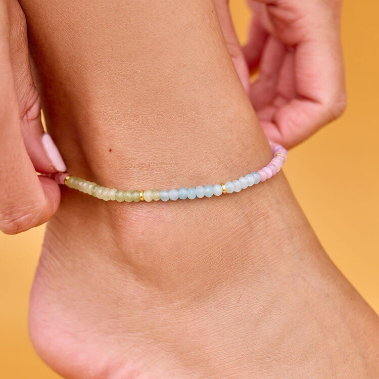 Pura Vida Pura Vida Ombre Rainbow Bead Stretch Anklet | Gold
