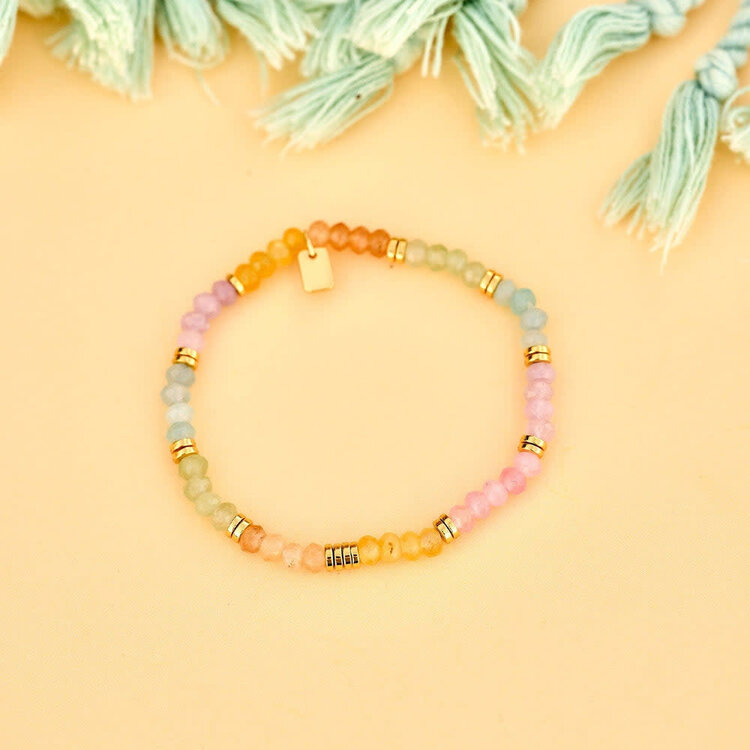 Pura Vida Pura Vida Ombre Rainbow Bead Stretch Bracelet | Gold