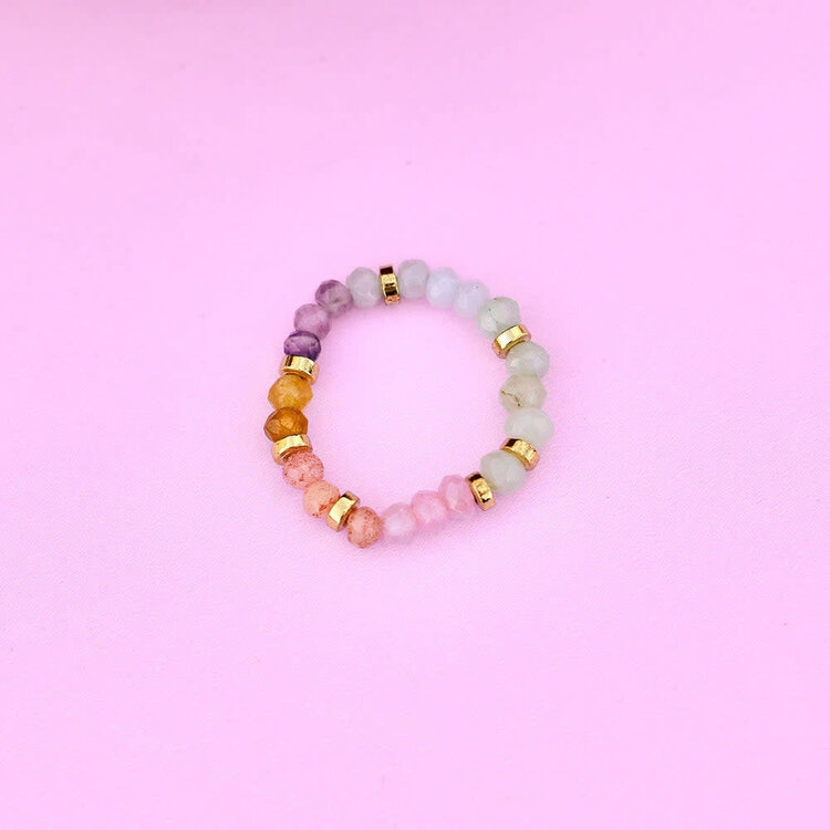 Pura Vida Pura Vida Ombre Rainbow Bead Stretch Ring | Gold