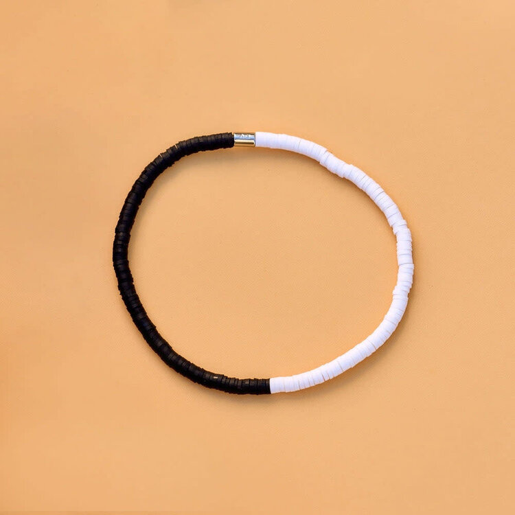 Pura Vida Pura Vida Seascape Vinyl Disc Stretch Anklet | Black/White