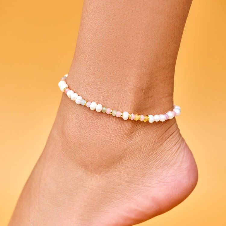 Pura Vida Pura Vida Venice Mixed Bead Stretch Anklet | Gold