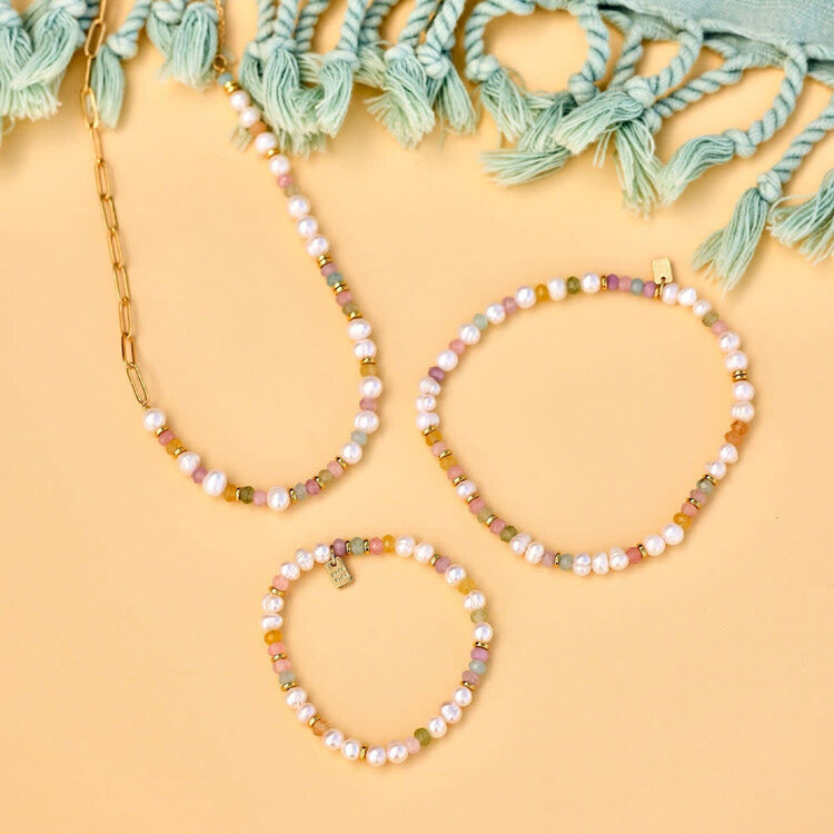 Pura Vida Pura Vida Venice Mixed Bead Stretch Anklet | Gold