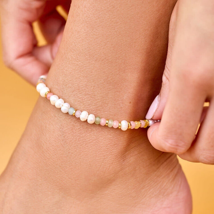 Pura Vida Pura Vida Venice Mixed Bead Stretch Anklet | Gold