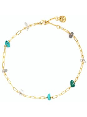 Pura Vida Pura Vida Gold Bead and Stone Chip Anklet | Gold